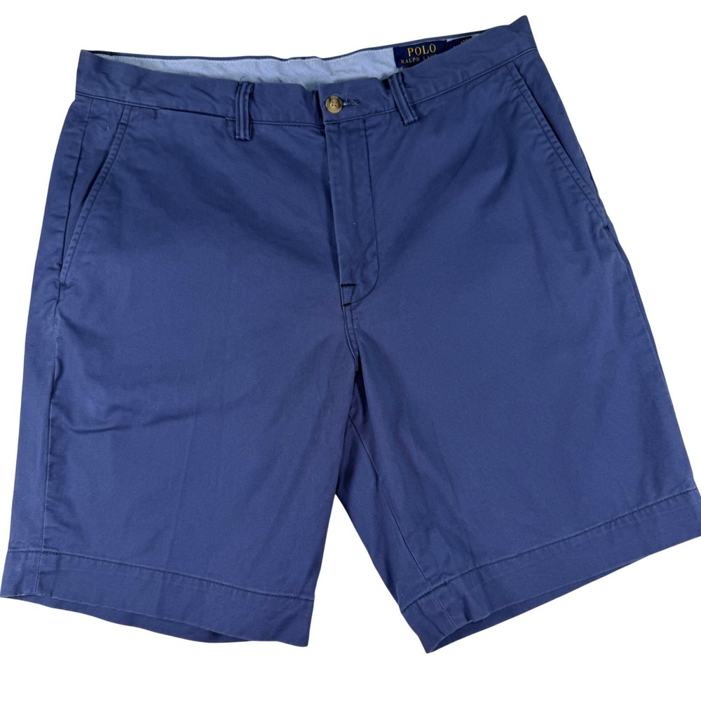 Polo Ralph Lauren Mens Blue Stretch Classic Fit Chino Shorts Size 32 Cotton Pony